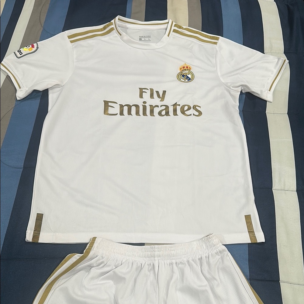 White and Gold Soccer Jersey with Crest